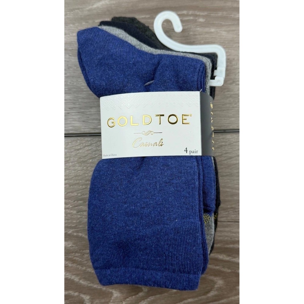 Goldtoe Mens Casuals Flat Knit Socks 4 Pair Pack Blue Grey Black One Size New